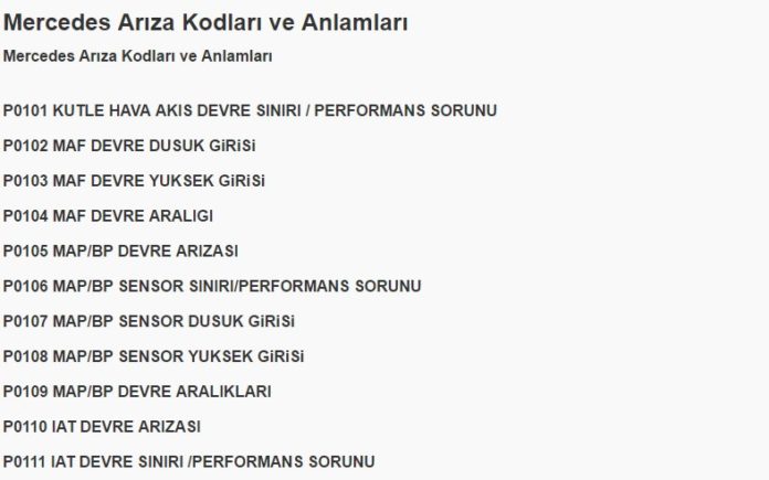 Mercedes arıza kodları